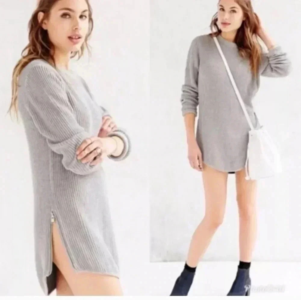 UNIF x Urban Outfitters Gray Waffle Knit Sweater Tunic Dress(S)